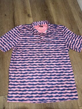 Greg Norman Collection Pink & Navy Striped Golf Polo